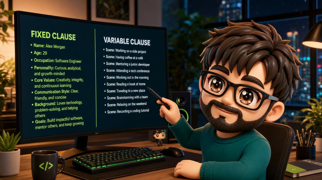 Prompt template with fixed and variable clauses in Apatero